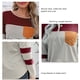 thumbnail image 5 of Camiseta de manga larga con rayas rojas para mujer, dobladillo asimétrico y escote redondo: estilo informal, 5 of 6
