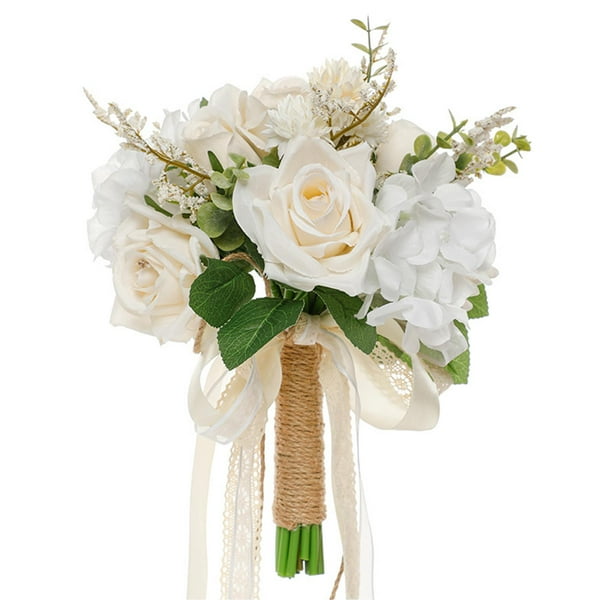 Ramo de boda para novia, ramo de novia, flor de seda, ramo de novia realista, flores artificiales para fiesta de aniversario