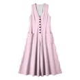 thumbnail image 7 of Guieoi Summer Dresses for Women under $10 Plus Size Flowy Buttoned Cotton-Linen Loose Pocket Sleeveless Printed Striped Maxi Dress Pink XXL, 7 of 7