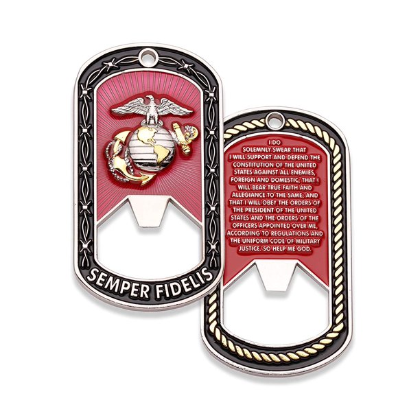 Marine Corps Challenge Coin Dog Tag Bottle Opener Coin