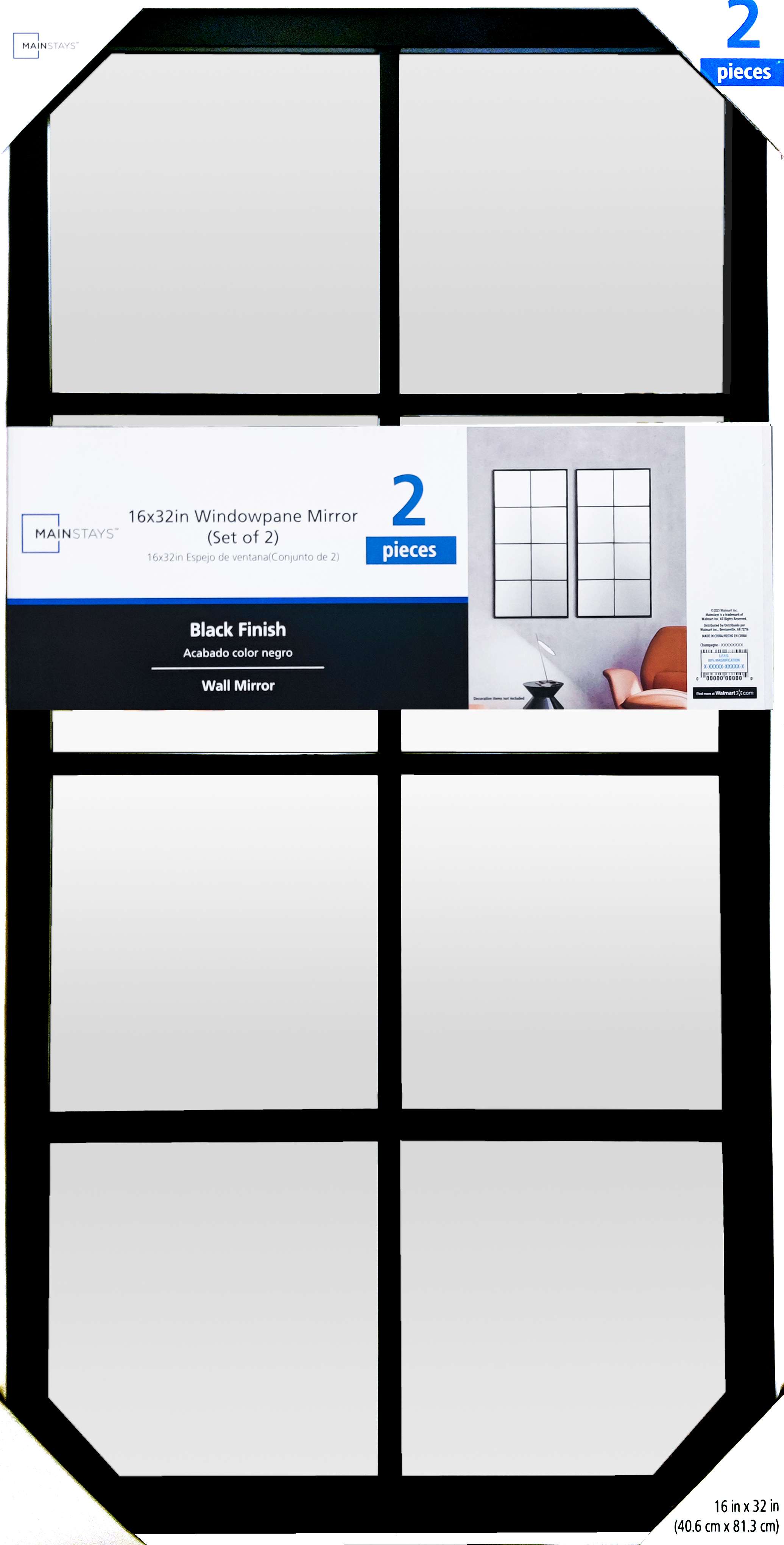 Mainstays 16" x 32" Black Framed Wall Mirror, 2-Pack photo 3