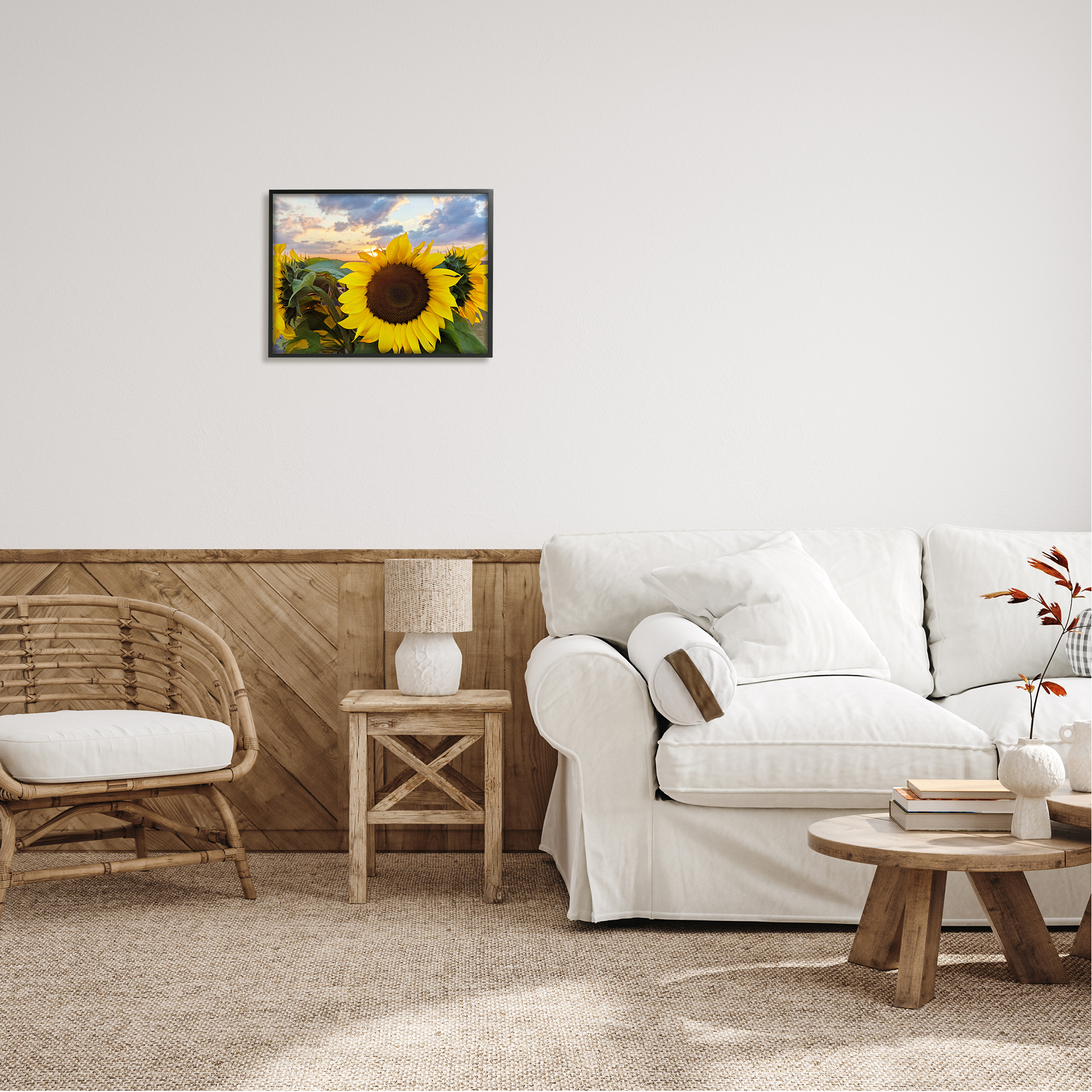 Stupell Industries Bright Yellow Sunflowers Blooming Warm Sunrise Sky Framed Wall Art, 20 x 16, Design by Kali Wilson