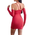 thumbnail image 6 of hirigin Women Long Sleeve Off-shoulder Dress Casual Solid Color Spaghetti Straps Bodycon Party Dress for Club, 6 of 9