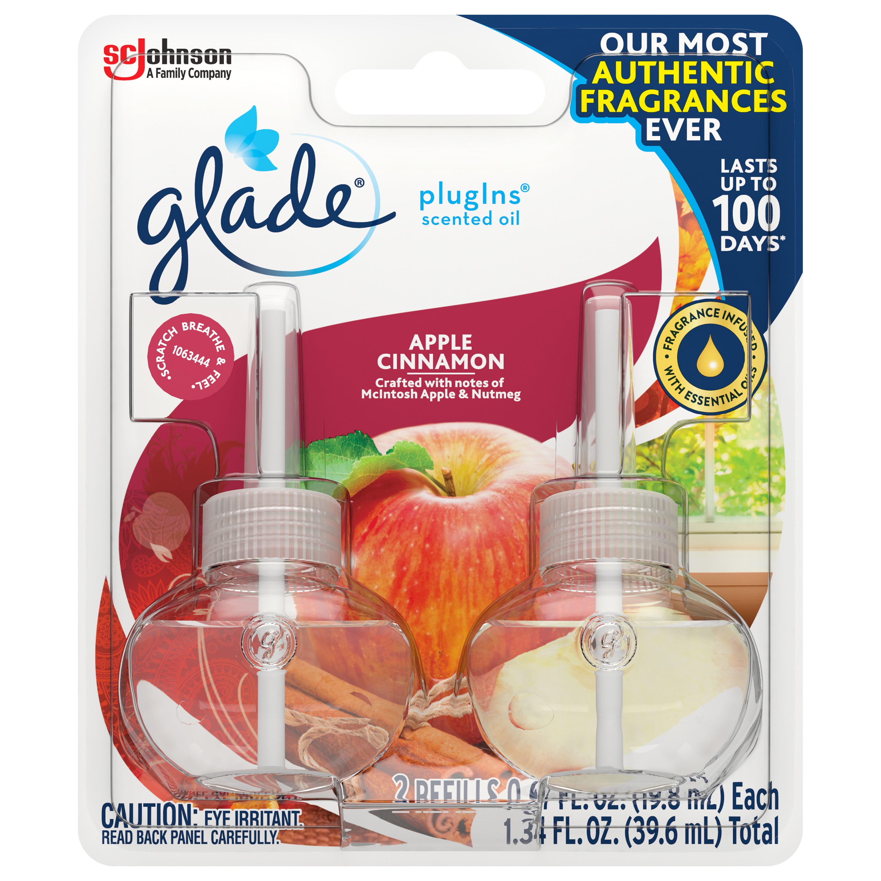 Glade PlugIns Refill 2 CT, Apple Cinnamon, 1.34 FL. OZ. Total, Scented