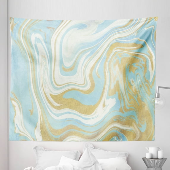 Marble Tapestry, Modern Design Pastel Waves Contemporary Artwork Illustration Print, Fabric Wall Hanging Decor for Bedroom Living Room Dorm, 5 Sizes, Pale Blue Camel and Ivory, by Ambesonne