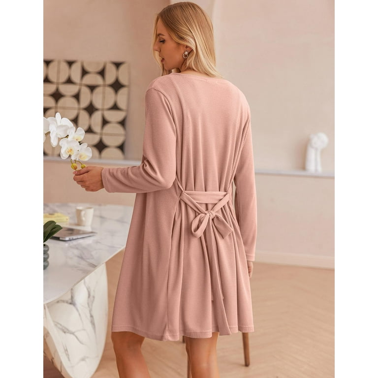 3pcs Waffle Casual Robe Pajamas Set, Comfortable Long Sleeve Robe & Soft Cami good To