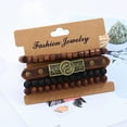 thumbnail image 5 of Besufy 4 Pcs/Set Women Bracelets Vintage Men Wood Bead Leather Bracelet Adjustable Rope Jewelry, 5 of 8