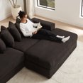 thumbnail image 3 of 104'' Modern Sectional Sofa, L-Shaped Corduroy Couch with 2 Armrest storage space, Oversized Comfy Lounge with 8 Pillows, Soft Fluffy Upholstered Sofa Bed for Living Room, Apartment, Bedroom, Black, 3 of 9