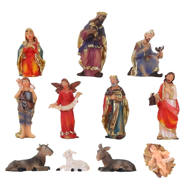 Juego de estatuas de Belén de 11 piezas, cuna de Navidad, bebé Jesús, Sagrada Familia, figura religiosa, estatua de resina de Iglesia de pesebre