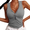 thumbnail image 1 of Gibobby Camiseta ajustada con cremallera roscada para mujer de comercio exterior de la estación independiente europea y americana de verano(Gris,XG), 1 of 5