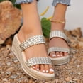 thumbnail image 2 of Espadrilles for Women Braided Band Open Toe Wedge Sandals Comfy Footbed Slip on Backless Platform Heels Summer Slides Gold Size 8, 2 of 7