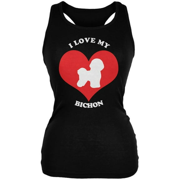 Valentines I Love My Bichon Black Juniors Soft Tank Top