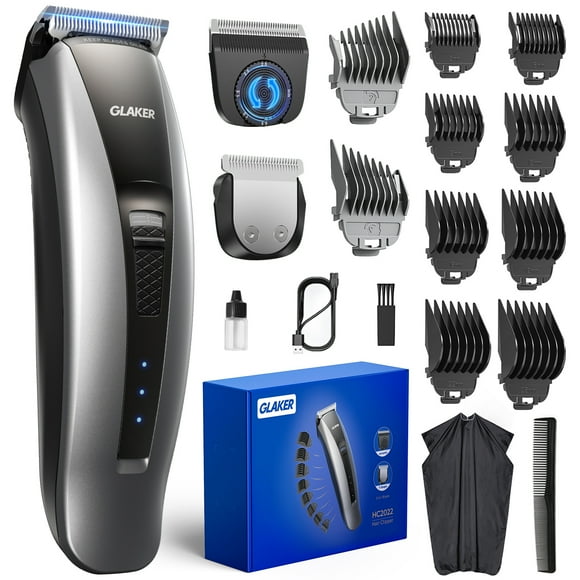 GLAKER Hair Clippers for Men Cordless 2 in 1 Hair Clipper and T-Blade Trimmer Set with 10 Guards 2 Detachable Blades Turbo Motor Hair Grooming Kit for Barbers Ideal Gift for Men