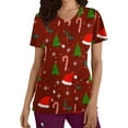 thumbnail image 2 of TIMIFIS Haut de Sarrau Rouge pour Femmes, Haut Cache-Cœur Imprimé de Noël pour les Fêtes, Chemise à Encolure, Bonhomme de Neige, Manches Courtes, Col en V, Tunique d'Infirmière pour le Travail, Blouse d'Uniforme de Travail avec Poches - Rouge Automne/hiver, 2 of 5