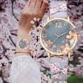 thumbnail image 1 of Creative Floral Round Dial Analog Faux Leather Band Women Quartz Wrist Watch, 1 of 8