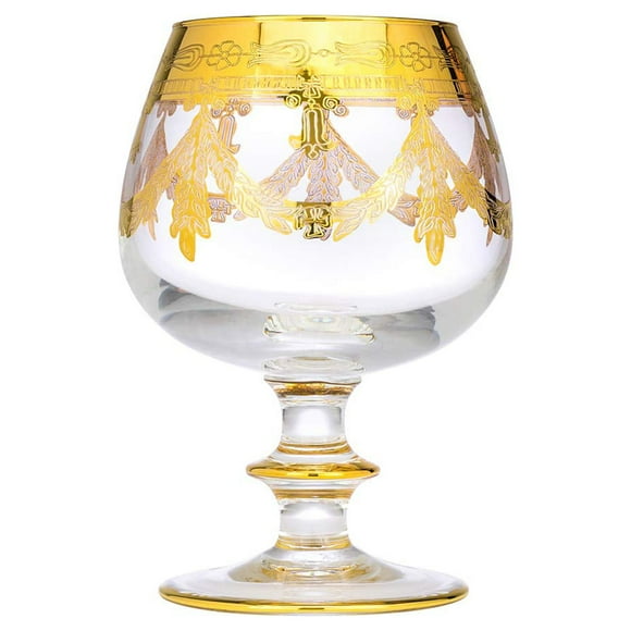 Interglass - Italy, Crystal Brandy Cognac Snifter, Vintage Design, 24K Gold Hand Decorated, 12 oz, Set of 1 (Clear, Brandy)