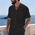 thumbnail image 6 of Men's Solid Color Short Sleeve Button Up Cardigan Shirt with Chest Pockets, 6 of 9
