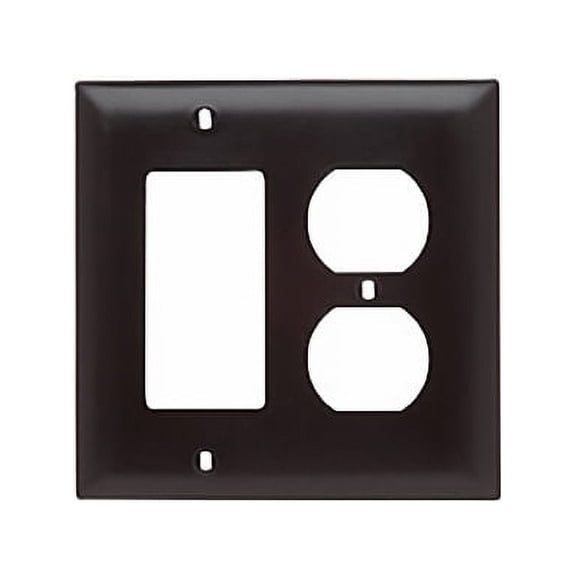 Pass & Seymour Legrand TP826 2-Gang Combination Duplex Receptacle Outlet & Decorator GFCI Rocker Switch Wall Plate, Unbreakable Nylon, Trademaster Size Cover, Brown