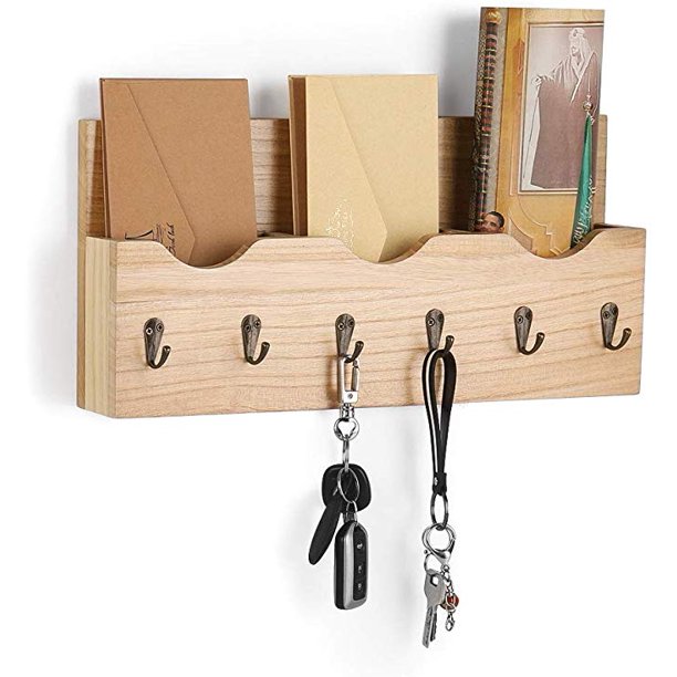 Wallmounted Mail Holder Organizer, Sorter with 3 Storage compartments