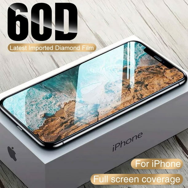 Protector de pantalla de vidrio templado para iPhone, Protector de vidrio de cubierta completa 60D para iPhone 12, 11, 13, 14 Pro Max, XR, 11, 12, 13, 14