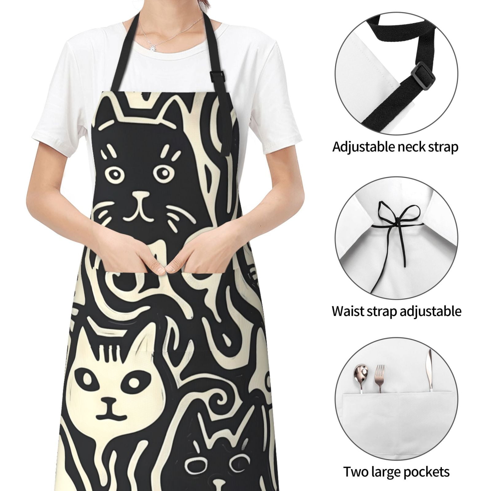 Kdxio Abstract Cat Faces Pattern Apron with Pockets Adjustable Kitchen Aprons for Men Women Waterproof Aprons for Cooking,Drawing,Crafting, Baking Household Cleaning