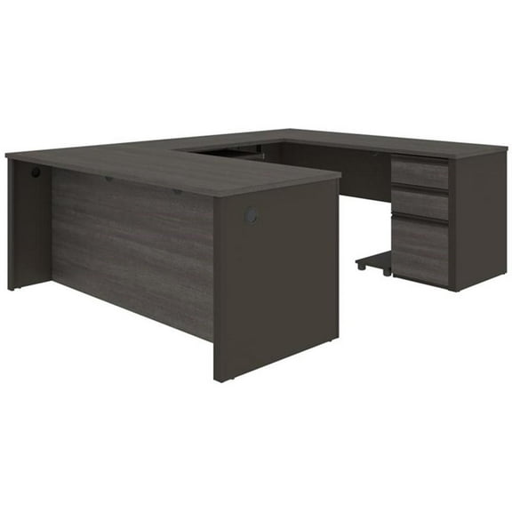 Atlin Designs 5 Piece U Shaped Computer Desk in Bark Gray and Slate