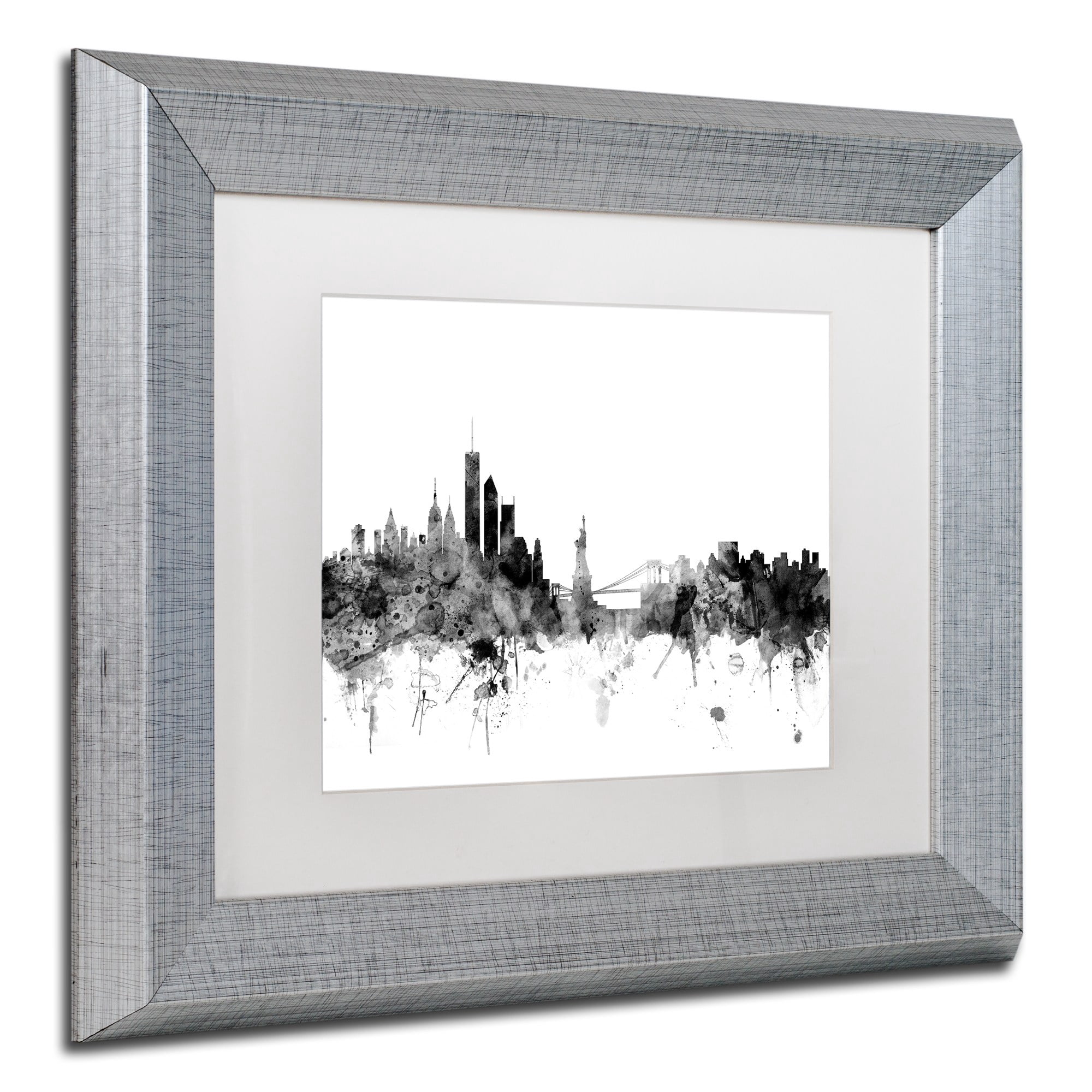 Trademark Fine Art "New York Skyline B&W" Canvas Art by Michael Tompsett, White Matte, Silver Frame
