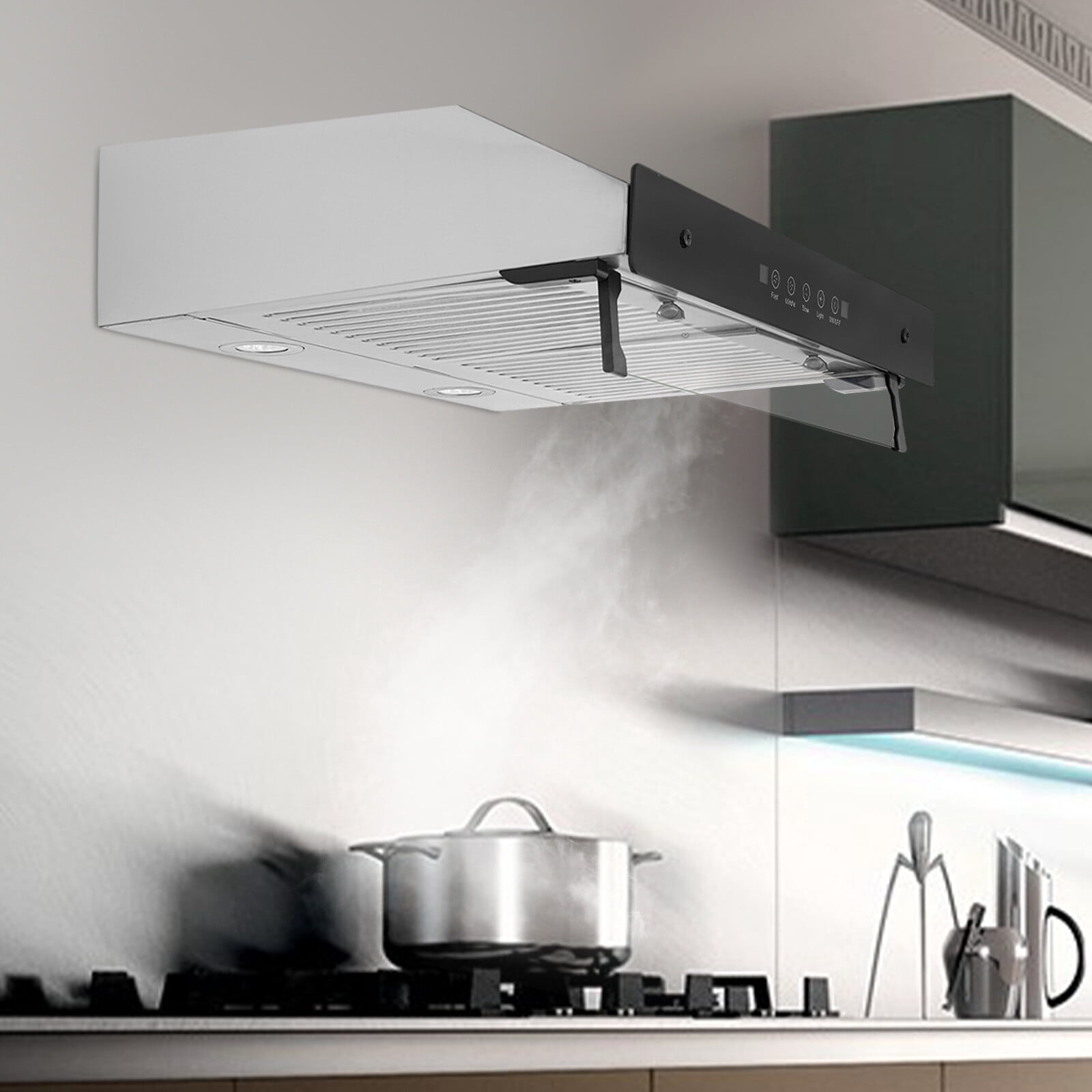 900CFM Kitchen Hood with Acrylic Baffle,Heat Dissipation Holes,Adjustable LED Light for Home Restaurant Use