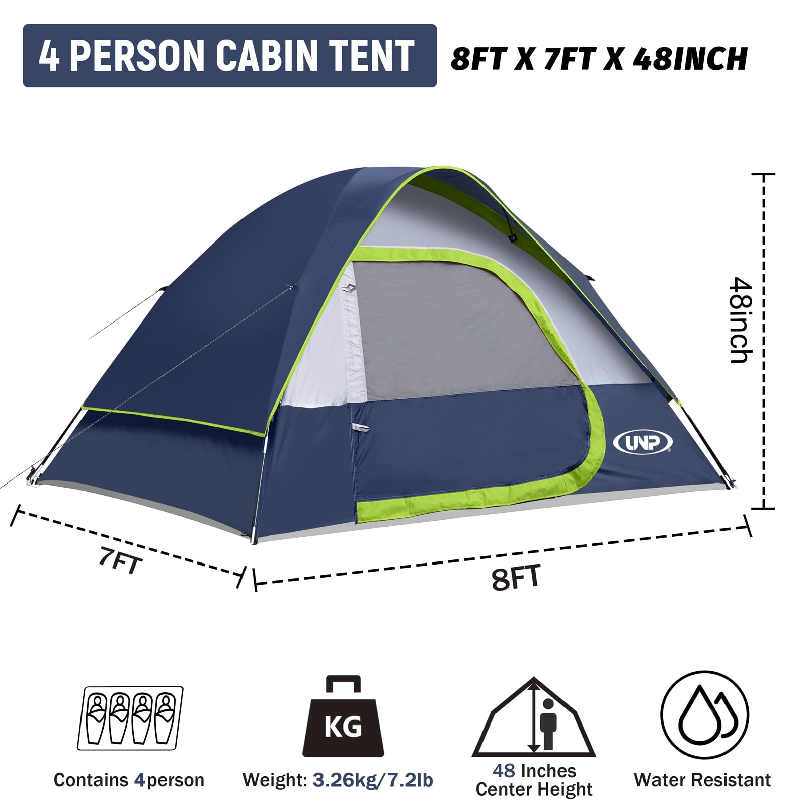 Camping Tent 4 Person, Waterproof Windproof Tent with Rainfly Easy Set up-Portable Dome Tents for Camping, Dark Blue