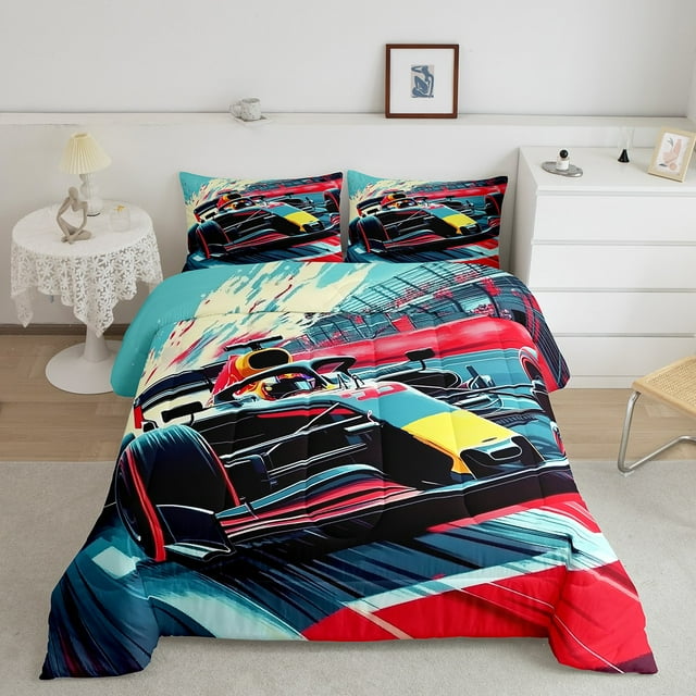 Erosebridal Cartoon Car Bedding Toddler Comforter Set, Karting Down Comforter, Racing Sports Decor, Lightweight