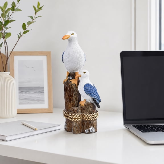 KGJQ Coastal Resin Figurines, Pelican Seagull Seahorse Animal Statues on Wood Base, Cute Home Decor for Living Room Bookshelf Entryway Desktop, Unique Beach Theme Gift