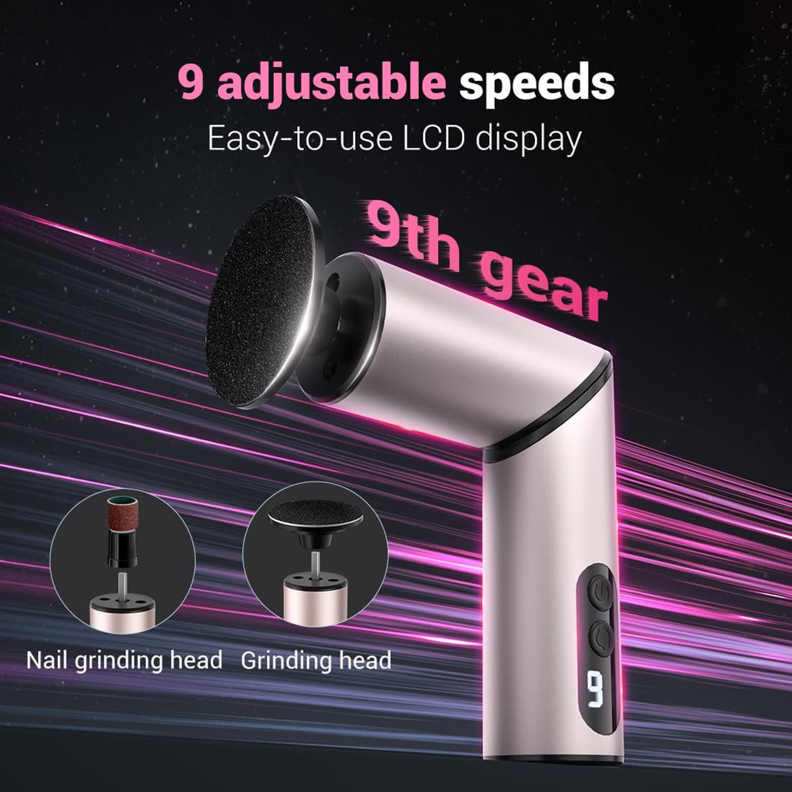 2 in 1 Electric Nail and Foot File Nail Grinder, Rechargeable Electric Foot Callus Remover with Sandpaper Disk and Nail Drill Bits Manicure Pedicure Kit