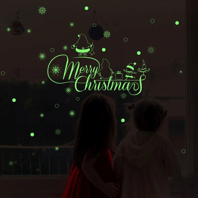 Pegatinas luminosas de Feliz Navidad para pared, calcomanías de vinilo que brillan en la oscuridad para dormitorio, sala de estar, decoración del hogar, decoración navideña