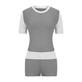 thumbnail image 4 of Hvobtty Ensembles de Chemisiers à Col Rond à Manches Courtes Décontractés pour Femmes, Ensembles Décontractés et d'Été pour Femmes, Chemisiers à Manches Courtes Unis à Col Rond et Shorts à Taille Élastique, 4 of 4