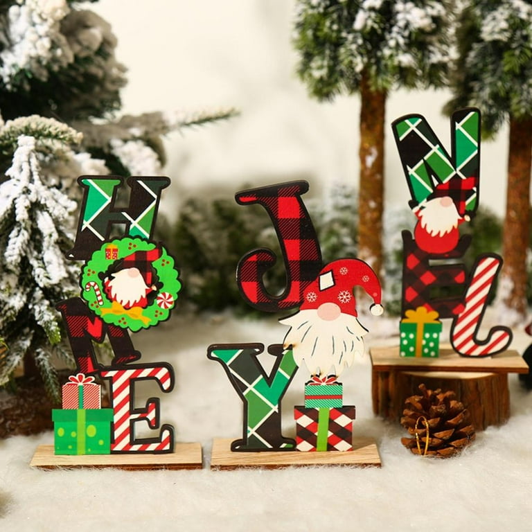 Christmas Table Decoration, Wooden Table Sign, Merry Christmas Gnome Joy  Centerpiece Desk Decor, Xmas Table Wood Letter Decor for Party Holiday Decor  Photo Props 