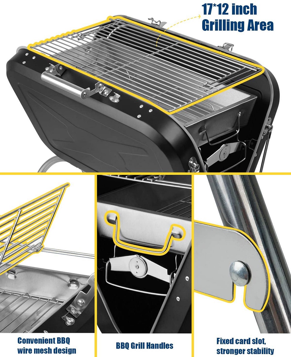 Charcoal BBQ Grill Outdoor Grill, SEGMART 24" Portable BBQ Charcoal Grill Lightweight BBQ Grill, Small Portable Charcoal Grill w/ Handle & Adjustable Grate, Stainless Steel, Easy to Clean, Black, H384 - image 5 of 10