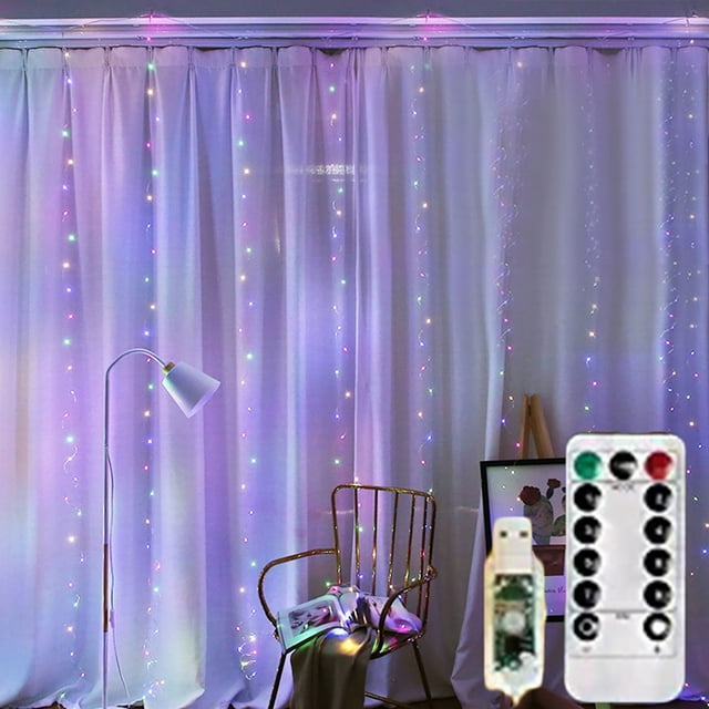 Aodebiao 300 LED Curtain String Lights - 3x3M USB Powered with Remote, 8 Lighting Modes & Timer, IP44 Waterproof for Wedding/Christmas/Party (1 Set)