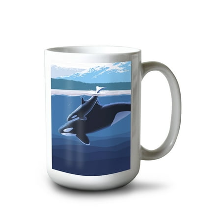 

15 fl oz Ceramic Mug Orca and Calf Dishwasher & Microwave Safe