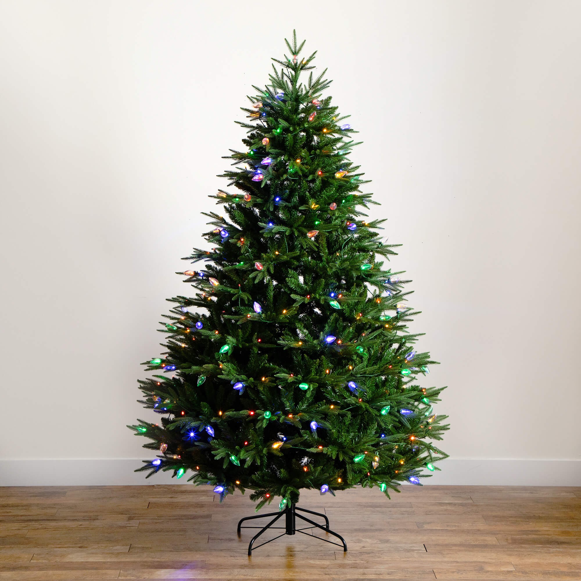 Nearly Natural 7ft. Pre-Lit Artificial Luxembourg Pine Christmas Tree with 340 Multicolored Traditional Bulb LED Lights