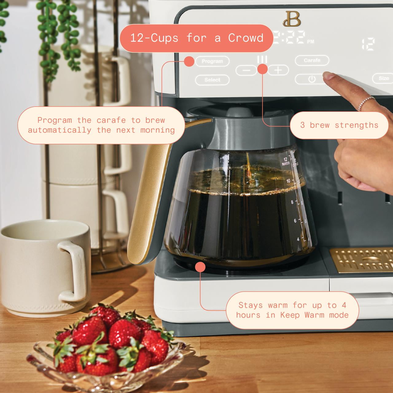 Beautiful Multi-Brew 12-Cup Programmable Drip & Single-Serve Coffee Maker, White Icing by Drew Barrymore