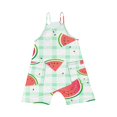 thumbnail image 5 of Sentmoon Girls Summer Rompers V Neck Spaghetti Strap Short Jumpsuits Watermelon Print Side Pockets Sleeveless Loose Bib Outfits Trendy Girls for Lounge at Home Green 5 Years, 5 of 5
