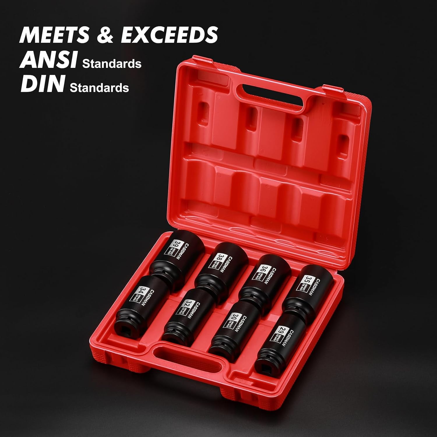 1/2" Drive Deep Impact Socket Set (8 Piece) - Metric 29mm To 39mm, CR-MO 12 Point