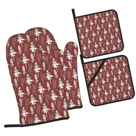 

Sikiie Autumn Scarecrow Harvest Joy Oven Mitts and Pot Holders Silicone Oven Gloves Heat Resistant Oven Mitts 4Pcs Set