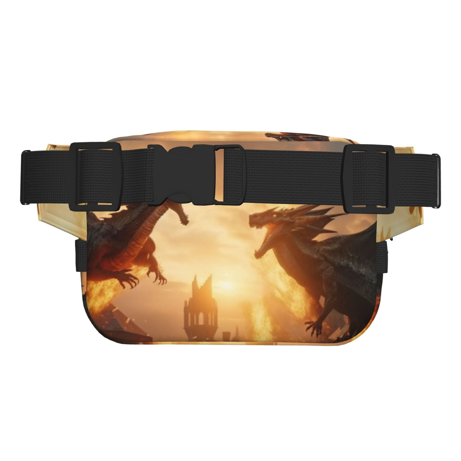 Picia Castle Cool Fire Dragon Print Square Double-Layer Waist Bag Mini Adjustable Waist Belt Bag Exercise Running Travel Hiking