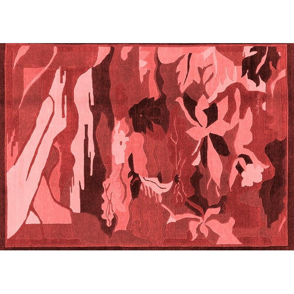 Ahgly Company Indoor Rectangle Abstract Red Modern Area Rugs, 2' x 3'