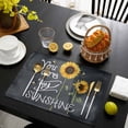 thumbnail image 3 of Sunflowers Placemats Set of 6, Classic Bee You Are My Sunshine Black Placemats for Dining Table, Place Mats for Kitchen Tabletop, Waterproof Wipeable Dining Table Mats Set, 3 of 9