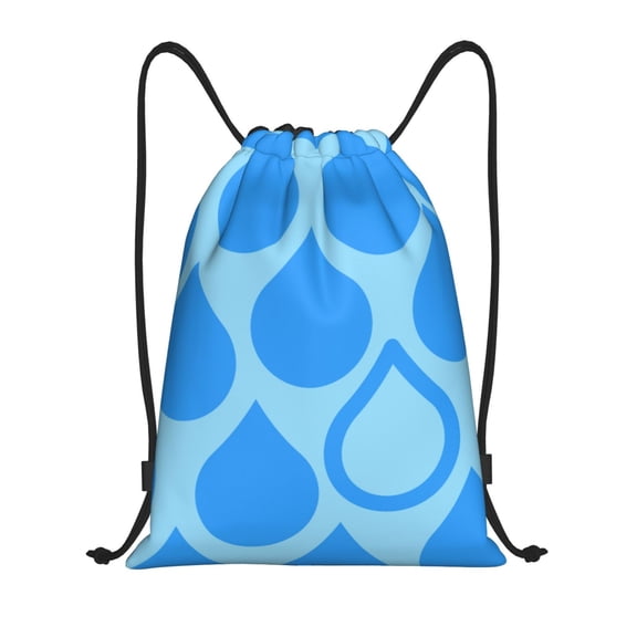 Drawstring Backpack, Men Ladies Waterproof Sports Backpack Gym Bag-Drop Raindrop Water Blue Pattern-Small Size