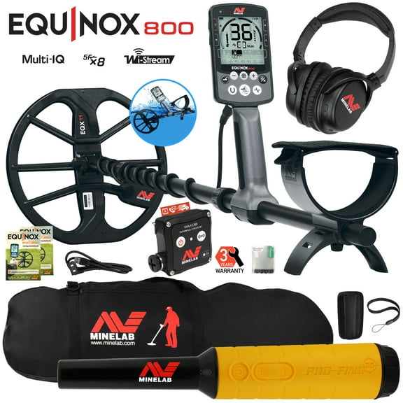 Minelab EQUINOX 800 Multi-IQ Metal Detector w/ Pro Find 35 Pinpointer and Carry Bag