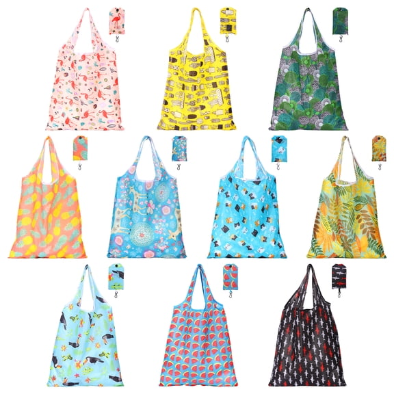 10 Pcs Reusable Grocery Bag Foldable Shopping Bag Heavy Duty Large Cute Tote Lightweight and Space Saving for Daily Shopping Machine Washable
