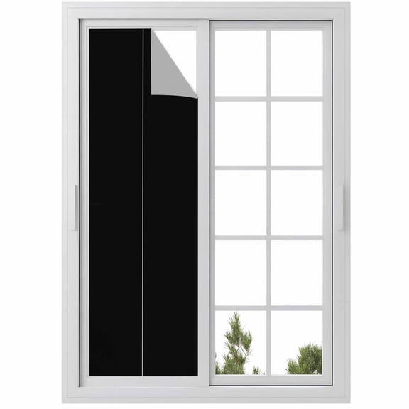 Pure Black Window Privacy Film, Simple Solid Color Static Cling UV Sun Blocking Heat Control Window Tint Day and Night, Non-Adhesive Reusable One Way Windows Privacy Cover 17.7''x78.7''